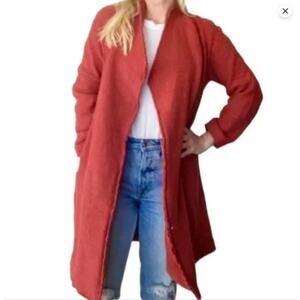 Tahari Sweater Knit Duster Long Coat Wool Blend Womens Size Small Open Front